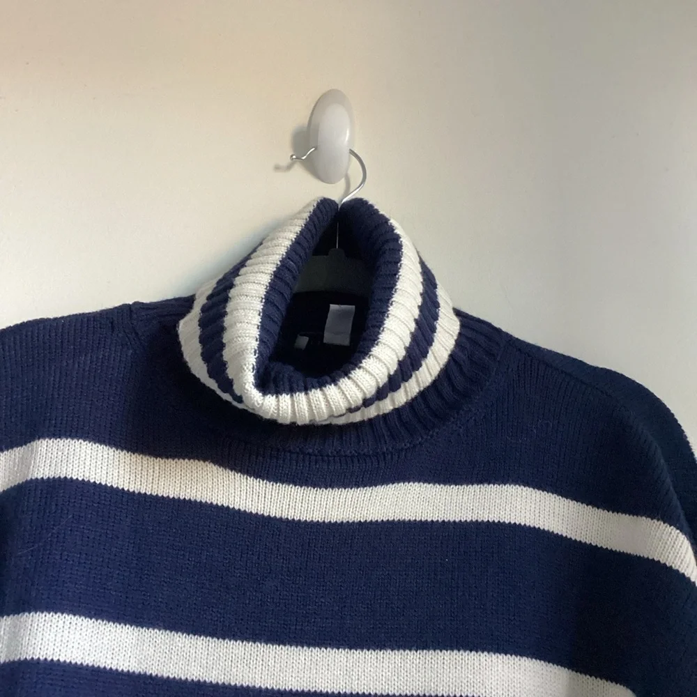 Topshop Oversized Sweater Size XS Navy White Stripe Turtleneck